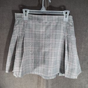 Garage Grey White Black Pink Plaid Side Pleated Mini Skirt VG M